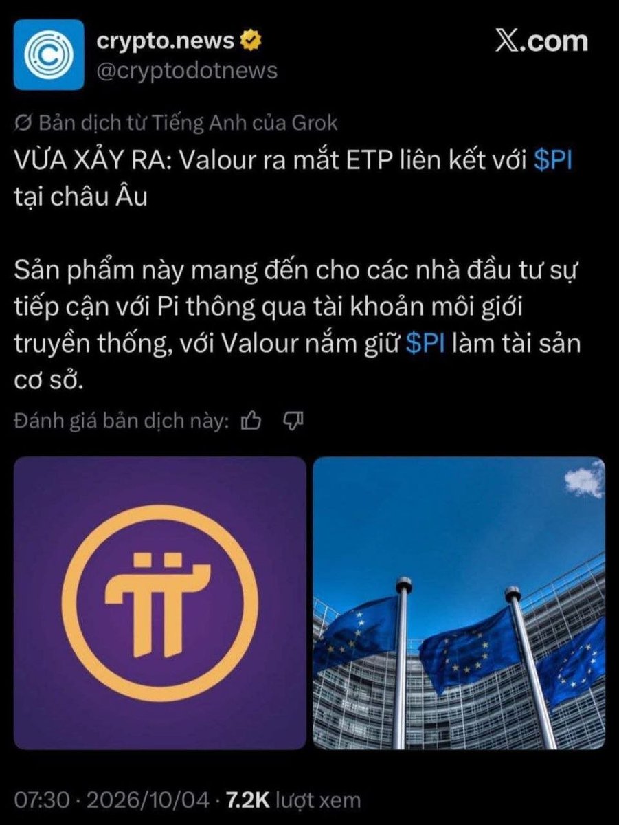 Nesaragesaraknm's tweet photo. Âm thầm từng bước.. !
💫04/10/2026 : Valour Inc., công ty con của Nasdaq là DeFi Technologies, đã ra mắt sản phẩm ETP liên kết với token PI. Họ ra mắt ETP định giá bằng Krona Thụy Điển (SEK) trên sàn Spotlight Stock Market của Thụy Điển, cho nhà đầu tư tiếp cận Pi một cách an toàn và được quản lý. 
- Công ty phát hành: Valour Inc. (thuộc DeFi Technologies niêm yết Nasdaq) - họ đã có hơn 85 ETP ở châu Âu rồi

Sản phẩm: Valour Pi SEK ETP - ETP đầu tiên của Pi ở châu Âu, niêm yết trên Spotlight Stock Market Thụy Điển.

Cách hoạt động: Nhà đầu tư châu Âu chỉ cần mua qua tài khoản môi giới truyền thống như Avanza, Nordnet... không cần ví crypto. Valour sẽ nắm giữ $PI làm tài sản cơ sở

Thông tin kỹ thuật: Mã ISIN là CH1108681540, phí quản lý 1,9%

Ý nghĩa: Đây là bước Pi bước chân vào tài chính truyền thống được quản lý (TradFi) ở châu Âu, chứ không chỉ còn là đào trên điện thoại nữa. Họ ra mắt cùng lúc 7 ETP khác như SHIB, ONDO, VET... 
Đây   là tin tích cực và là cột mốc pháp lý lớn cho Pi tại châu Âu.✅💵💰🏦🌏