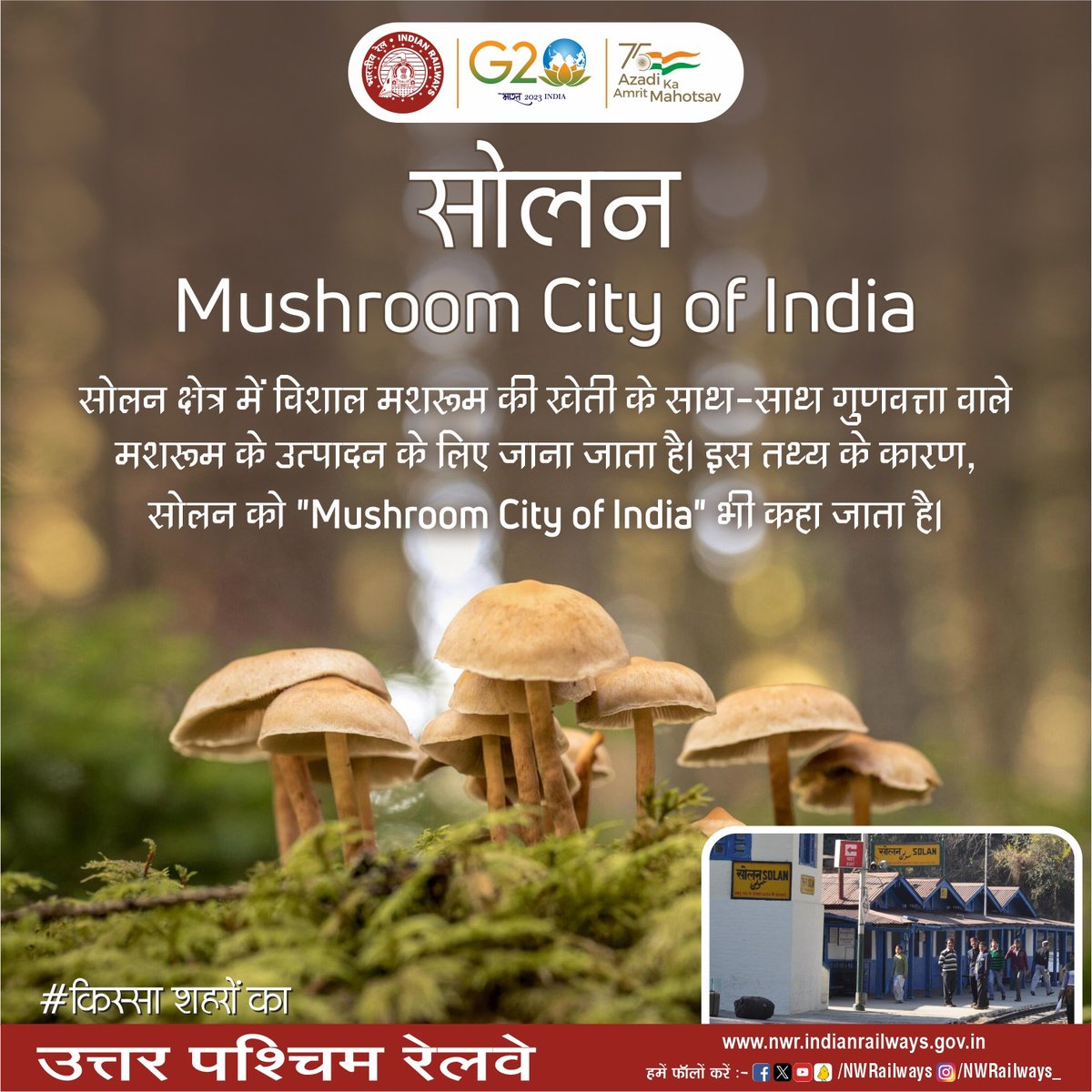 NWRailways's tweet photo. सोलन - Mushroom City of India
#किस्सा_शहरों_का #IndianRailways #NorthWesternRailway #सोलन https://t.co/ejdLEelFge