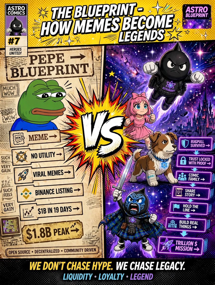 AstroBuddyCoin's tweet photo. THE BLUEPRINT - HOW MEMES BECOME LEGENDS

ASTRO BLUEPRINT:
Rugpull Survived → Trust Locked → Comic Family → Hold The Line → Build Real Things → Trillion $ Mission

TAKE A LOOK → https://t.co/lPYLIufznE https://t.co/jGus85MMVT