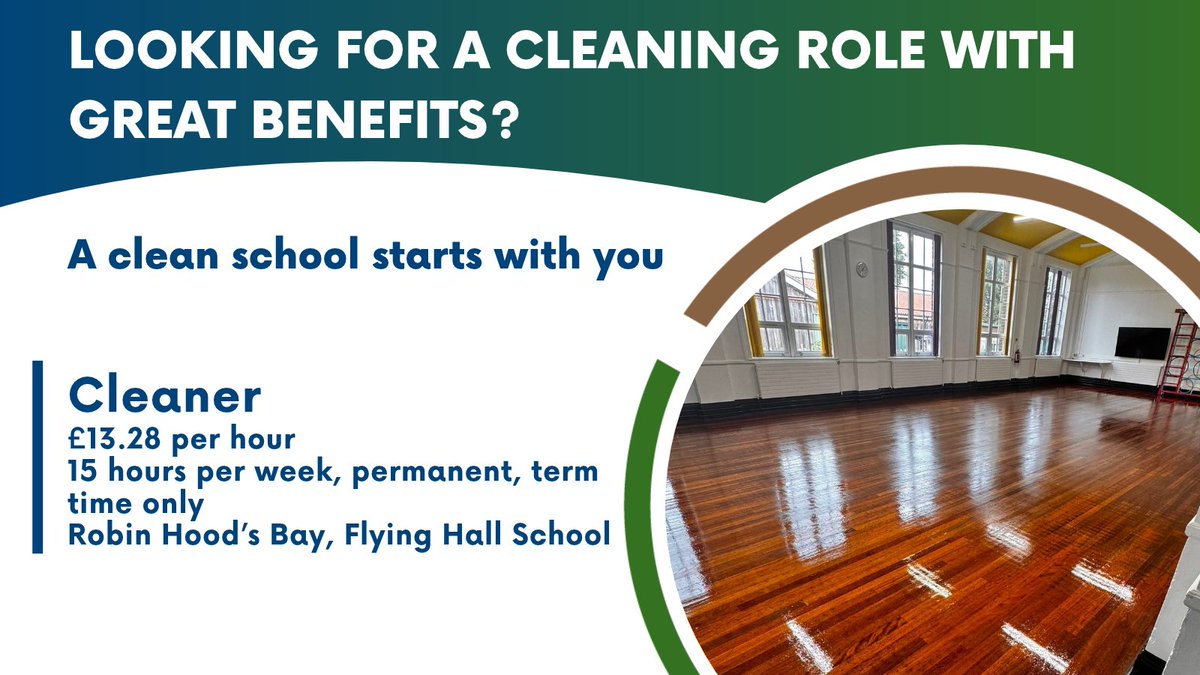 NycjobsUk's tweet photo. π§½ Looking for a role that fits around your day, offers no weekend working and helps create a clean, welcoming environment for students?
Visit: https://t.co/xVYkR8CWhV
#CleanerJobs #SchoolCleaner #RobinHoodsBayJobs #WhitbyJobs #PartTimeJobs #TermTimeJobs https://t.co/bsWHeA1Elh