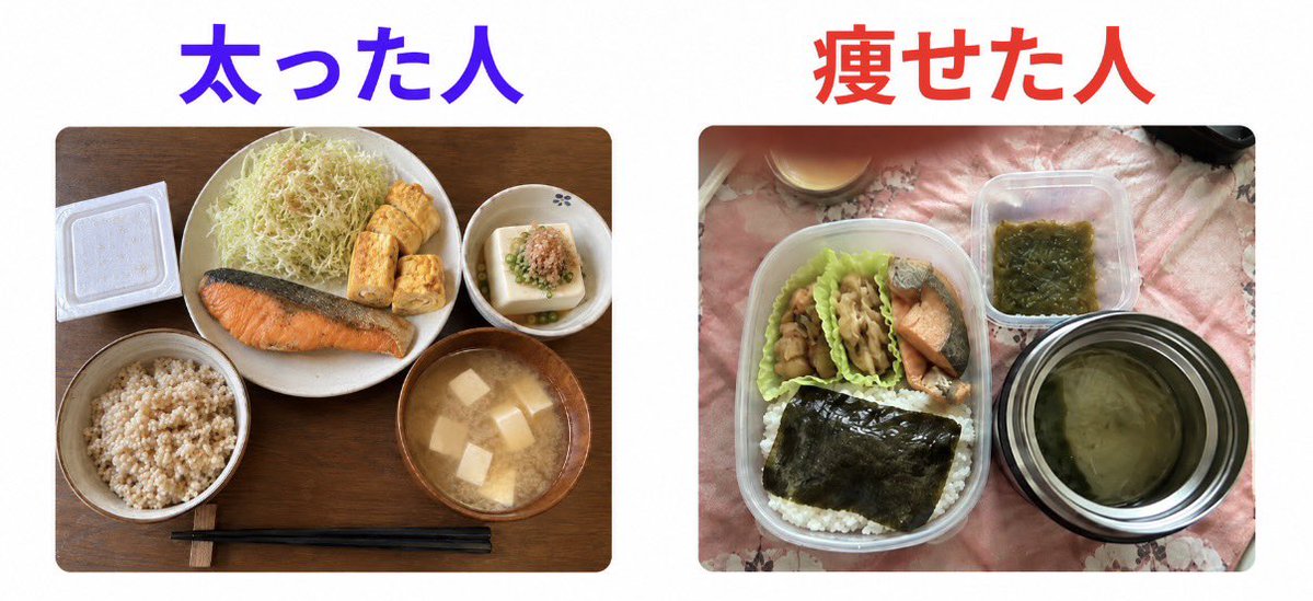 gashogenryou's tweet photo. 実は、左のような食事してる人太ります。
右が50代で7キロ痩せた人の食事。
「え？どっちもバランス良さそうだけど」って思った人は、そのままだと今後体重増えていくので、この投稿で解決策学んで下さい、↓ https://t.co/5TcoNP14of