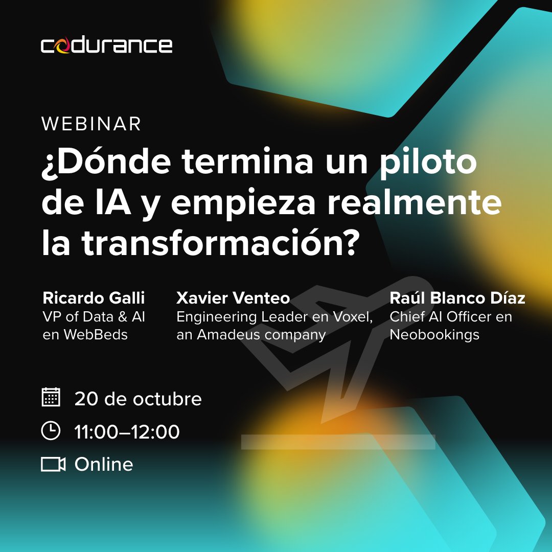 codurance_ES's tweet photo. ¿Dónde empieza de verdad el ROI de la IA en travel?
No en sumar más pilotos, sino en conectar la IA con los sistemas, procesos y decisiones que mueven el negocio.
De eso hablaremos en nuestro próximo webinar con Turistec.

Inscripciones aquí 👇
https://t.co/maggMDOL9G https://t.co/Z3pHbz13aJ