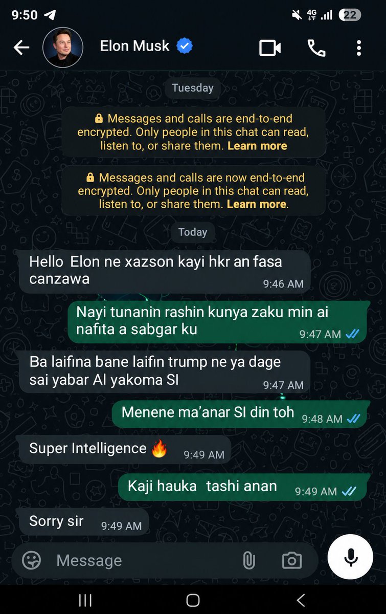 AMuhammad127638's tweet photo. @elonmusk I direct chat with Elon he's refuse to change AI to SI deal done https://t.co/rxUTEaAfym