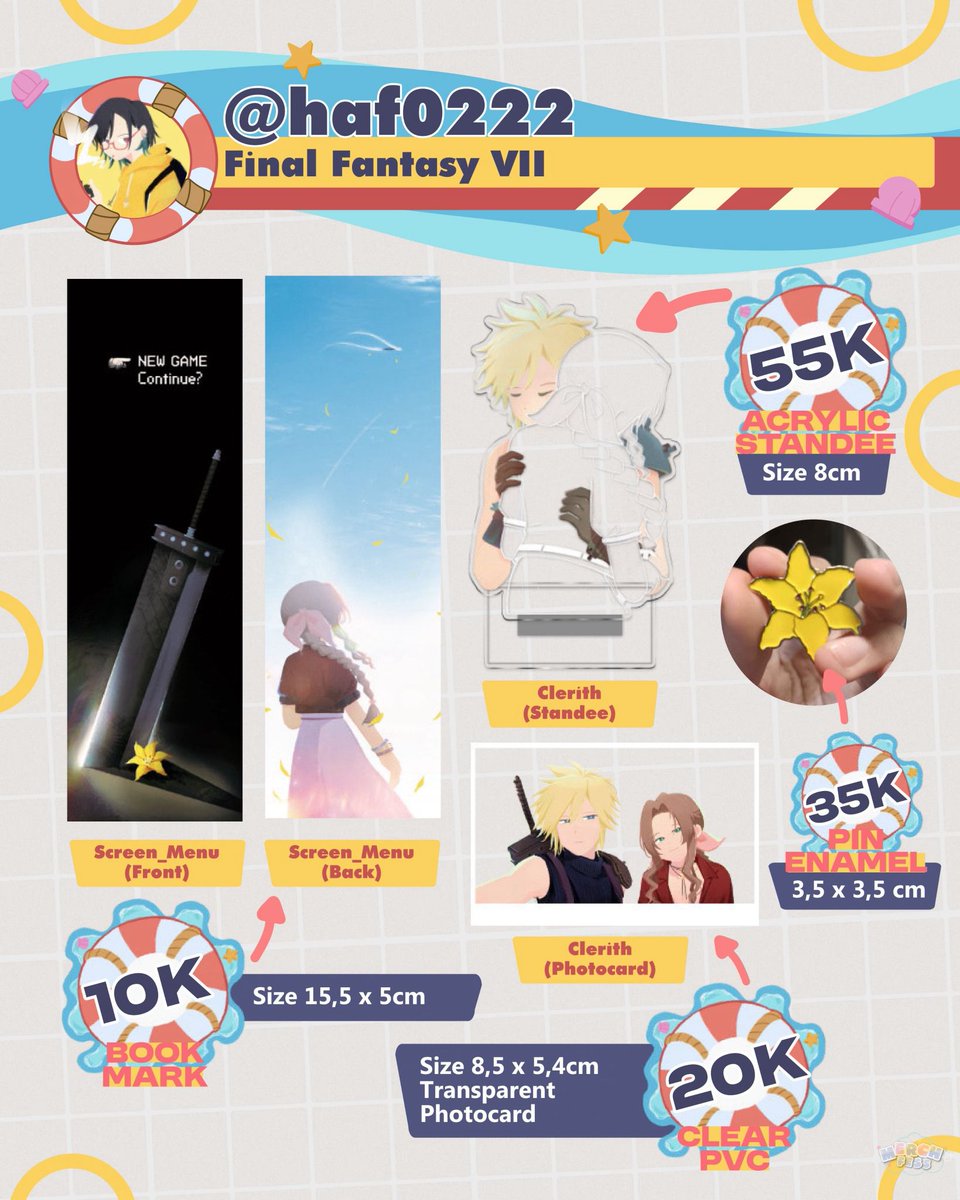 merch_fesss's tweet photo. *juwalmerch hai booth sender buka PO merch untuk CF23 sampai 19 Oct, fandomnnya ada Persona, AKE, hololive, BA, FFVII, GI etc. Stok ots terbatas so check it out! :)

https://t.co/p4lJTGGLVE https://t.co/KZiX5fkHJH