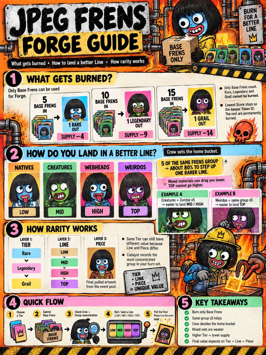 Orz_mfer's tweet photo. @wearejpegfrens update

Regarding Monday’s Forge, I think it might be worth trying to burn higher-rarity NFTs to aim for the Top category. Good luck with the Forge! https://t.co/ckbV3H7NJq