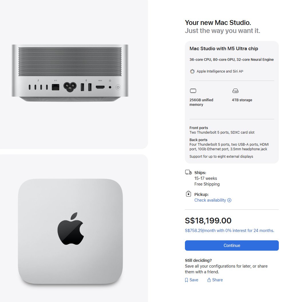 vachelon's tweet photo. 256GB's at $18.2K 

And the 512GB model due in late Oct. I'm going to speculate the price for the 512GB to be in the region of $27K-$28K at least. RAM prices definitely not going down in the next 5 years. 

In the meantime, I will continue to $7 big $7 small, buy a hope. 🤑💰 https://t.co/L24Dz6wRdl