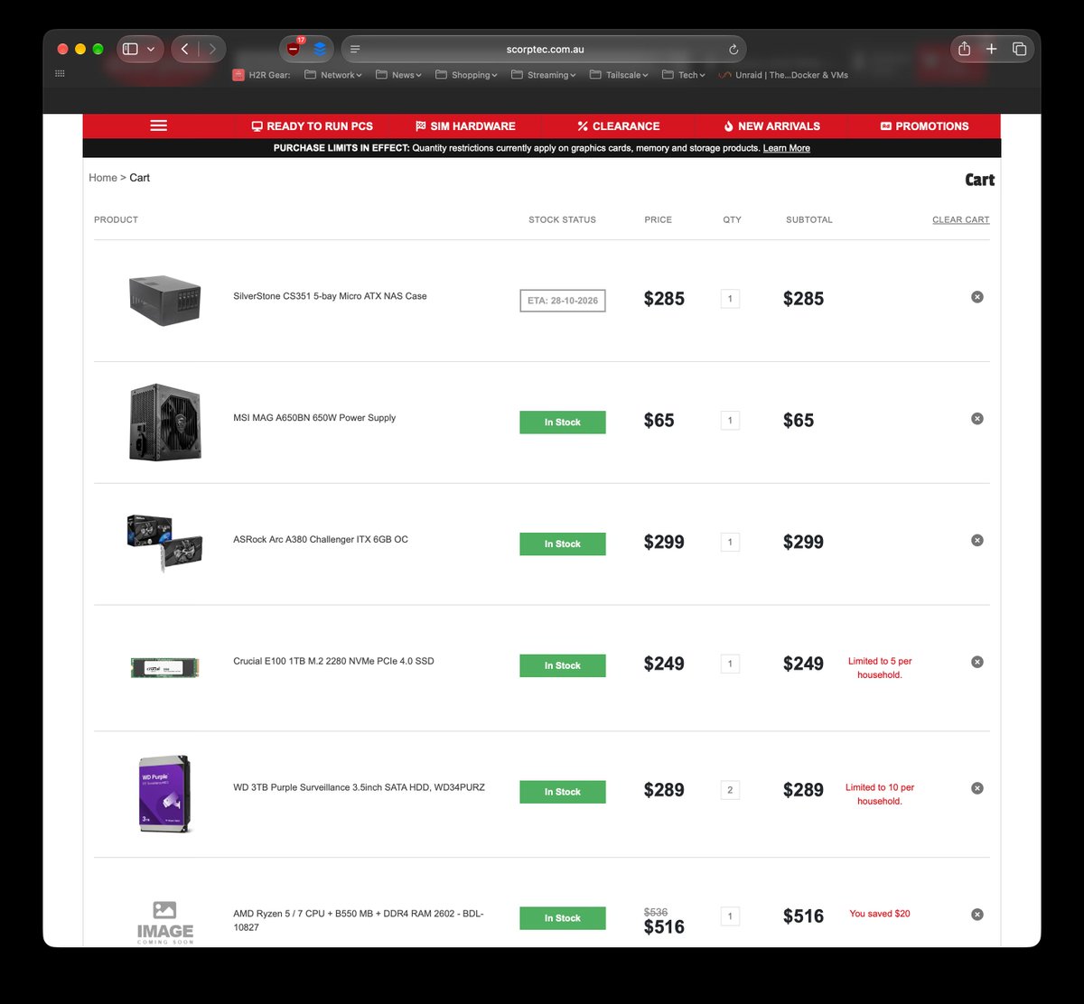 Ae3t2k's tweet photo. Would this be a good NAS build for Plex and Immich? SilverStone CS351 5-bay case, Ryzen + B550 + DDR4 bundle, Arc A380 for transcoding, 1TB NVMe, 2x 3TB WD Purple, 650W PSU. Anything you'd change? #Homelab #NAS #Plex #Immich https://t.co/YGYVxEQZ8a