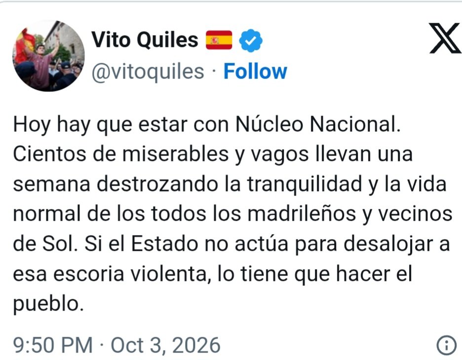 JC_C_A's tweet photo. Borja Sémper: "Vito Quiles, personalmente me parece un tío muy majo, le conozco".

Tellado: "Trasladó mi agradecimiento a Quiles por su valentía y su arrojo".

Blanco y en botella... https://t.co/JtNa8s7Azn