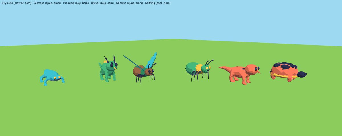 AsterraGame's tweet photo. Grab it. Stretch it. Reshape it. Grow it in the world.
The goal isn’t a menu-heavy asset editor. I want creating things in Asterra to feel like playing with clay.
And this is where it gets fun: these creature sheets are already showing the kind of variety Asterra can produce. Bugs, bipeds, quadrupeds, flyers, shell creatures, weird alien nonsense...
Eventually, the same Clay system should let you shape all of them too.
Plants are just the beginning. 
#Asterra #IndieGame #GameDev #ProceduralGeneration