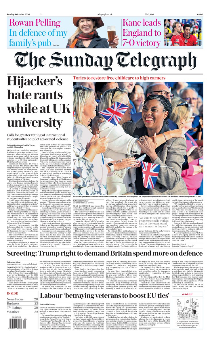 lizperkinsmedia's tweet photo. After #night #news #editing yesterday, here's today's #Sunday @Telegraph #frontpages https://t.co/k6EhTjaeqr