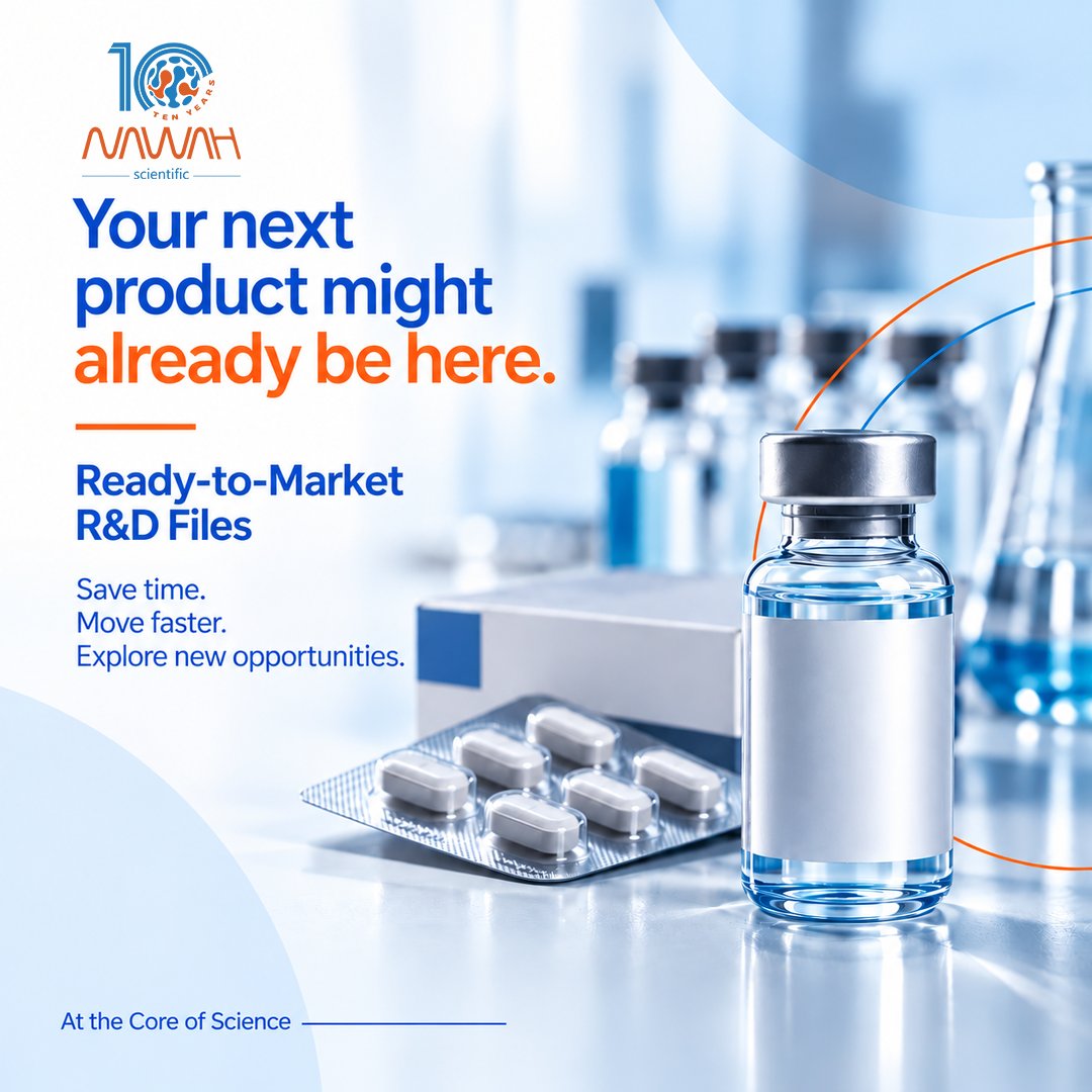 NawahScientific's tweet photo. مش كل Product Development Journey لازم تبدأ من الصفر.

في بعض الحالات، البداية الذكية تكون بالاستفادة من Ready-to-Market R&D Files تم تطويرها مسبقًا، بما يتضمن المعلومات الفنية الأساسية مثل:
Declaration of Composition
Method of Development
Validation
Finished Product Specifications

حلول تساعد فرق R&D وBusiness Development على تقليل الوقت والموارد المطلوبة في المراحل الأولية من تطوير المنتج، وفتح فرص جديدة لتقييم وتطوير منتجات محتملة.

إذا كنت تبحث عن فرص Product Development جديدة أو ترغب في استكشاف الـR&D Portfolio المتاح، تواصل مع فريق Nawah Scientific.
🔗 Pharmaceutical Formulation & Development:
Explore the Service
📞 +20 106 448 8216
📧 info@nawah-scientific.com

#nawahscientific #pharma #drugdevelopment