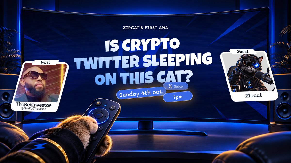ZIPCATeth's tweet photo. Today, we tell the ethereum:0x4c5fc2efd7f9fba2c6a9227abd9d1c3eefd6bdd7 story.

For two months, you’ve watched the Cat grow, build, make moves and gradually become something much bigger than where we started.

Tonight, for the first time, we sit down with @TheFtXMaestro to talk about all of it.

The journey, the decisions, what we’re building and where we believe this Cat is going.

Our FIRST AMA. 🐈‍⬛⚡️

If you’ve been watching @zipcateth, tonight you should be in the room. See you there.
