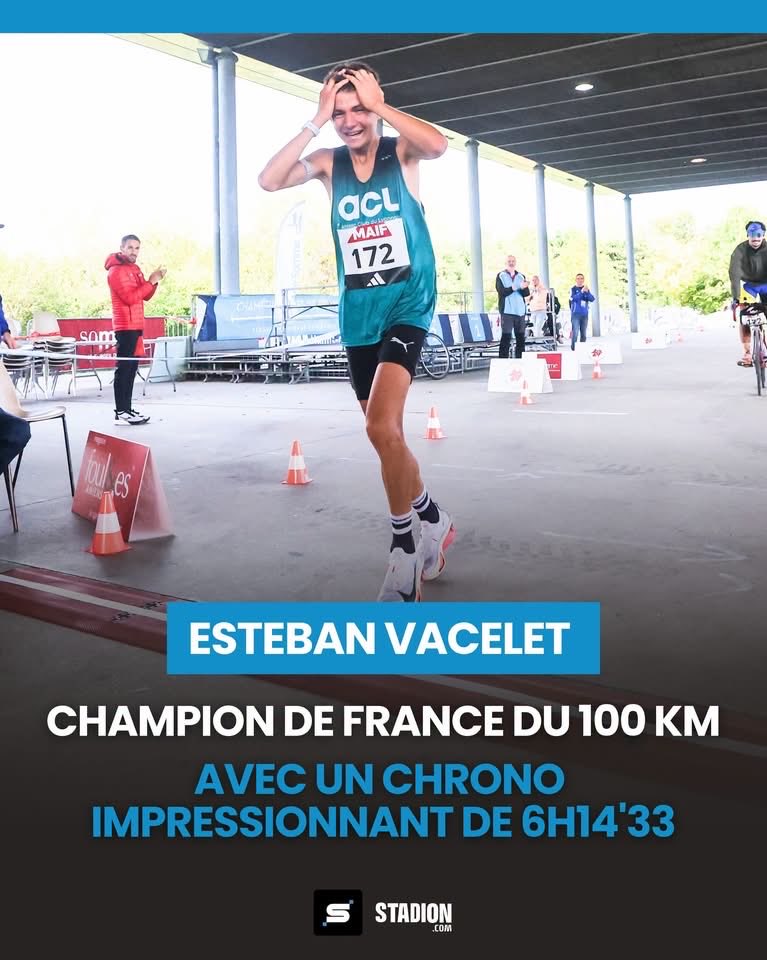 stadion_actu's tweet photo. 🔥 𝐂𝐇𝐀𝐌𝐏𝐈𝐎𝐍 𝐃𝐄 𝐅𝐑𝐀𝐍𝐂𝐄 ! 🇫🇷

🌟 Performance exceptionnelle d’Esteban Vacelet (20 ans) qui est sacré champion de France du 100 km en 6h14'33 à Amiens ! 

Plus de 16 km/h à 3'45 de moyenne pendant plus de 6 heures d���effort 😮‍💨

📸 Courrier picard https://t.co/nwCKsGgTkZ