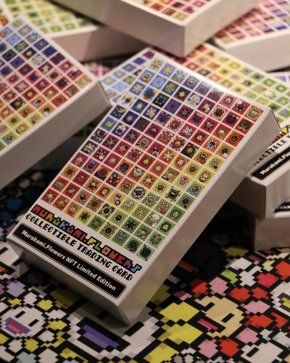 MFTMKKUS's tweet photo. 🌸 Now Available as Hometown tax donation Return Items 🌸

Various Murakami․Flowers trading cards are now available as Hometown tax donation return items on various Hometown tax donation websites!

We offer a collection of colorful flowers, including the "Murakami․Flowers NFT Limited Edition," which features cards of 108 dot art designs that served as the roots for "108 Flowers" released in 2024.

The rare cards feature seven great historical figures who influenced the development of money, economy, and blockchain, ranging from the "Sumerians," who are said to have devised the oldest number system in human history, to "Satoshi Nakamoto," who influenced the development of crypto assets.

Please find your favorite card.

----

🌸ふるさと納税の返礼品として受付中🌸

Murakami․Flowersのトレーディングカード各種が、ふるさと納税返礼品として、各ふるさと納税サイトにて受付中です！

2024年リリースの「108 Flowers」のルーツにあたる108種のドット絵をカード化した「Murakami․Flowers NFT Limited Edition」をはじめ、カラフルなお花たちのコレクションをご用意しています。

レアカードには、人類史上最古の数体系を考案したと言われる「シュメール人」から、暗号資産の発展に影響を与えた「サトシ・ナカモト」まで、お金や経済、ブロックチェーンの発展に影響を与えた7人の偉人たちが登場。

あなたのお気に入りの一枚を見つけてください。

返礼品詳細
・Murakami. Flowers Collectible Trading Card - Murakami․Flowers NFT Limited Edition(BOX)

https://t.co/IRuHOWjcl4