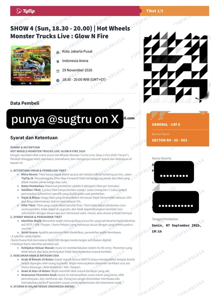 sugtru's tweet photo. WTS
TIKET MONSTER TRUCKS HOT WHEELS LIVE : GLOW n FIRE in JAKARTA

Show 4 (Sun, 18.30-20.00 WIB)
Cat 6
3 Tiket
Ready PDF
Harga Asli Web + Admin payment
Pakai KTP asli.

HARGA ASLI TIDAK DI MARKUP. Dijual karena ada agenda lain

#MonsterTrucks
#HotWheels 
t. wtb wts monster truck https://t.co/oqDEIGKPiK
