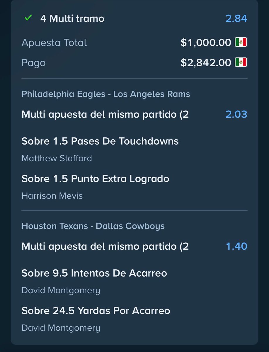 MrVision23's tweet photo. Vamos así para los partidos de NFL mañana, vamos con la fórmula @MaguitoPick @Inge_Picks27 @CurryPic7s 🎁✅. https://t.co/4gx24Cds5s