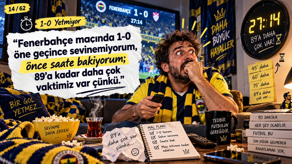 BogaNeferi's tweet photo. Fenerbahçe maçında 1-0 öne geçince sevinemiyorum, önce saate bakıyorum; 89’a kadar daha çok vaktimiz var çünkü.
 #arky #SAMRUAY https://t.co/andm7DX0SE