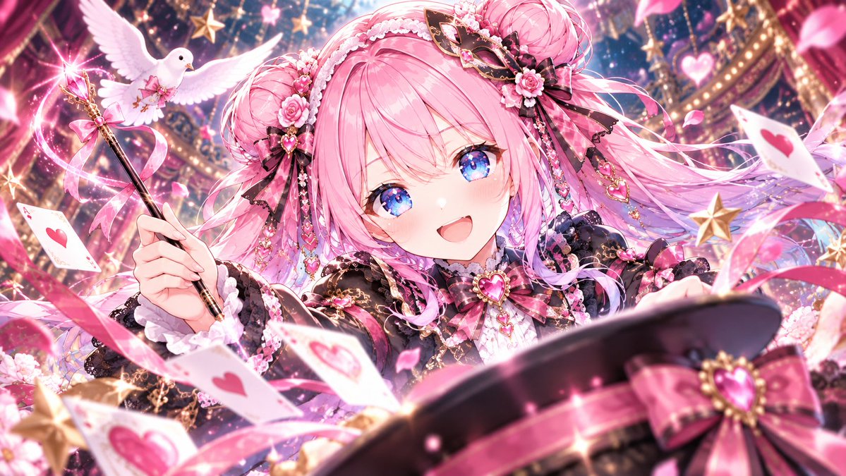 mary_fluffylove's tweet photo. 【何が出るかな？マジシャン風プロンプト】配布します〜💕
プロンプトは、ALTとリプ欄のnoteに貼ってあります🎵改変お好きにどうぞ！

引用や、ハッシュタグも必須じゃないけど
してもらえたら後から作品見に行かせてもらいますねー☺🌸
↓
#まりープロンプト作品 https://t.co/LKXtzYZYDb