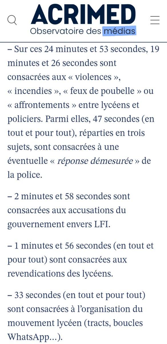 Weatherboy_fr's tweet photo. Sur le temps d'antenne consacré aux mobilisations lycéennes :
- 75% l'a été pour parler de violences et dégâts,
- 12% de LFI,
- 3% des violences policières.

➡️ Soit 90% à parler d'autre chose que des revendications.

La caste et son journalisme de Cour à son Zénith. https://t.co/qCaXr1XO8e