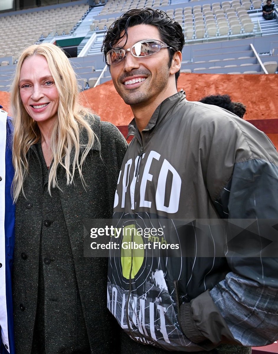 rwrbcrave's tweet photo. Photos of Taylor Zakhar Perez and Uma Thurman reuniting at the Lacoste Paris Fashion Show 2026! https://t.co/hHUZzQOq3O