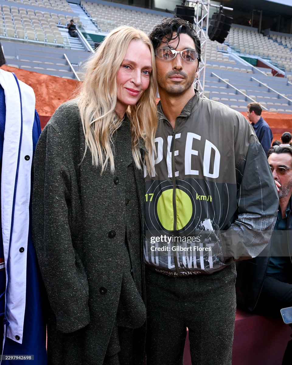 rwrbcrave's tweet photo. Photos of Taylor Zakhar Perez and Uma Thurman reuniting at the Lacoste Paris Fashion Show 2026! https://t.co/hHUZzQOq3O