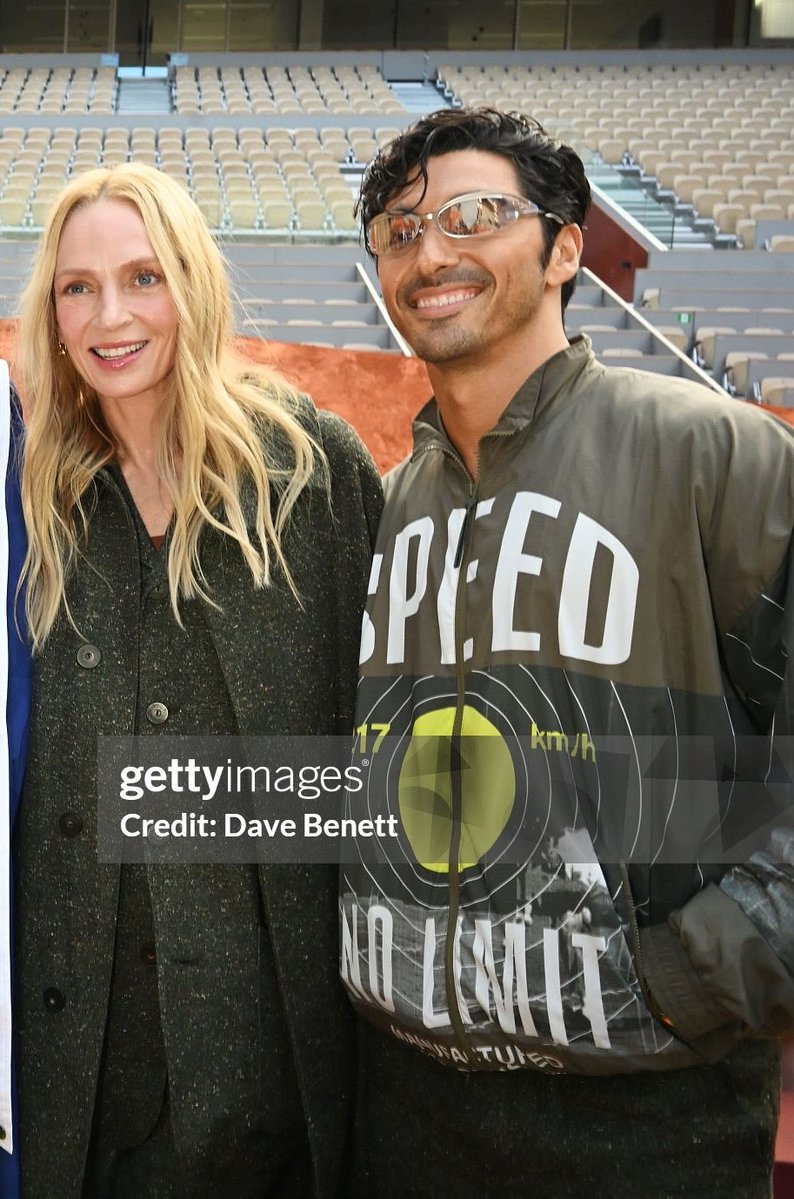 rwrbcrave's tweet photo. Photos of Taylor Zakhar Perez and Uma Thurman reuniting at the Lacoste Paris Fashion Show 2026! https://t.co/hHUZzQOq3O