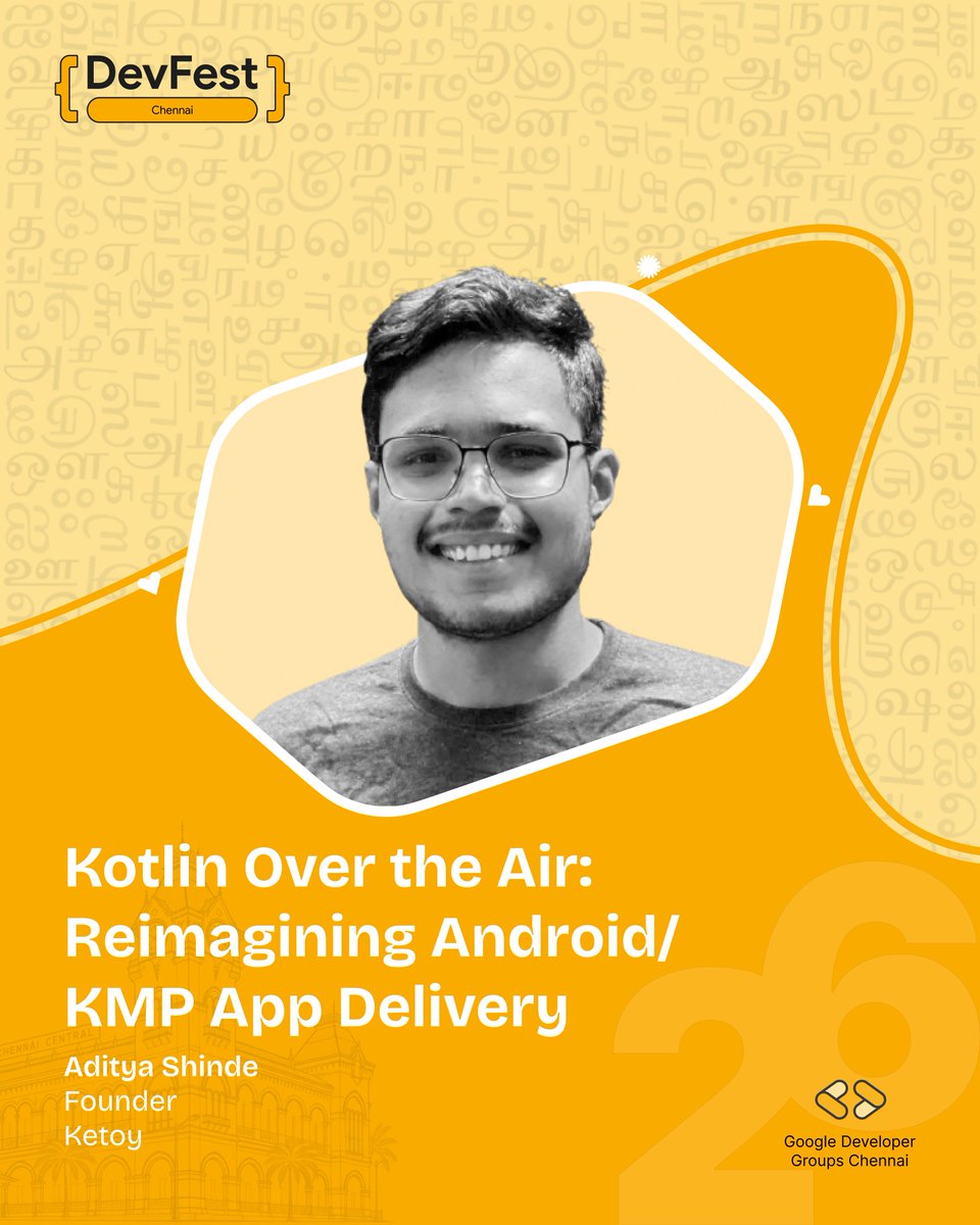 GDGChennai's tweet photo. Ship the update. Skip the store wait.
Aditya Shinde, Founder at Ketoy, on Kotlin over the air for Android and KMP.
Oct 17. https://t.co/LCICMTtQjM
@GDGIndia
#GDGIndia #GDGChennai #DevFest #DevFestIndia #DevFest2026Chennai #DevFestChennai https://t.co/Th7DzXvHIk