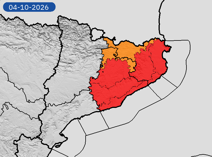 AEMET_Cat's tweet photo. 04/10 11:19 AVISOS HOY Y MAÑANA | Cataluña: lluvias y tormentas. Nivel máximo de aviso: rojo.
Actualizaciones en https://t.co/V7lD5r8Gxn https://t.co/3Se2bkS0st