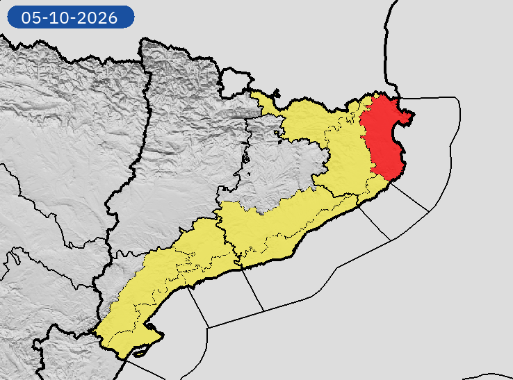 AEMET_Cat's tweet photo. 04/10 11:19 AVISOS HOY Y MAÑANA | Cataluña: lluvias y tormentas. Nivel máximo de aviso: rojo.
Actualizaciones en https://t.co/V7lD5r8Gxn https://t.co/3Se2bkS0st
