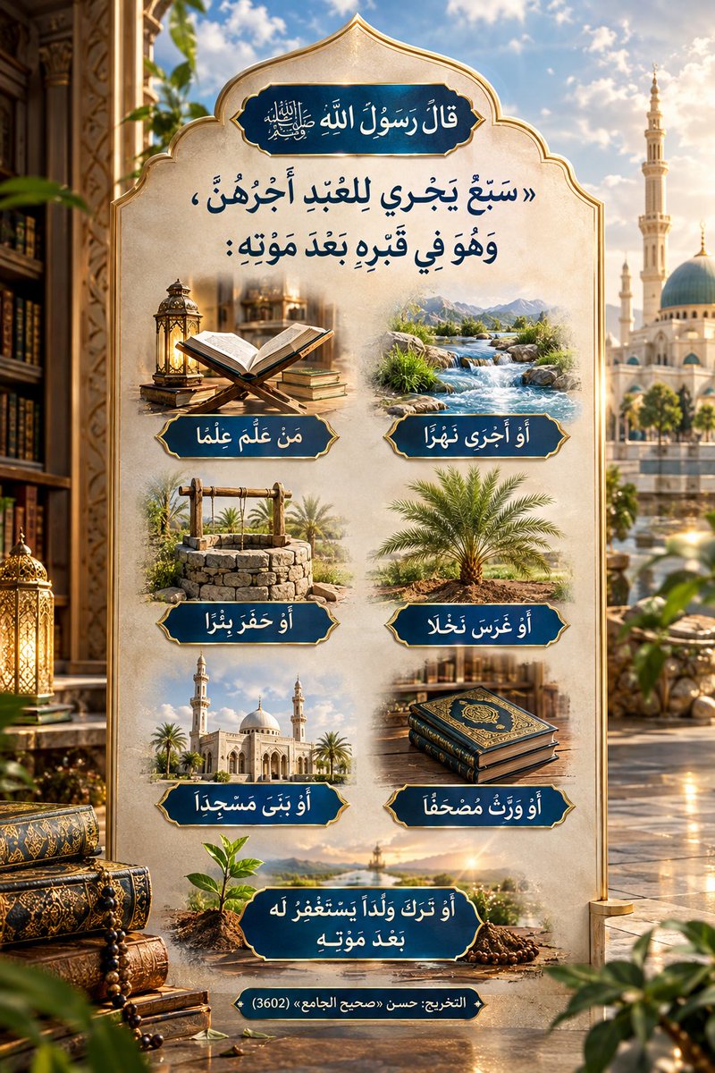 Abu__Sulaiman's tweet photo. قال رسول الله ﷺ:  
سبعٌ يجري للعبد أجرُهن وهو في قبره بعد موته: 👇

اللهم اجعلنا من أهل هذه الأعمال الصالحة، وارزقنا حسن الخاتمة🤲 https://t.co/MNbtGoDOOq
