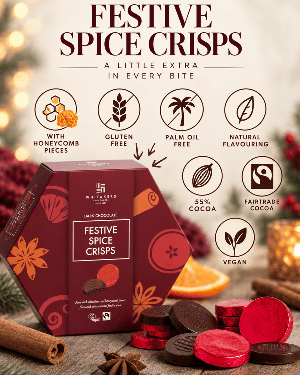 WhitakersChocs's tweet photo. Festive flavour in every bite. ๐๐ซ 55% dark chocolate, crunchy honeycomb & warming festive spice. Plus itโs Fairtrade, vegan, gluten-free and palm oil-free. Christmas chocolate season has officially begun!
#WhitakersChocolates #FestiveSpice #ChristmasChocolate #MadeInYorkshire https://t.co/hVjeGkutIo