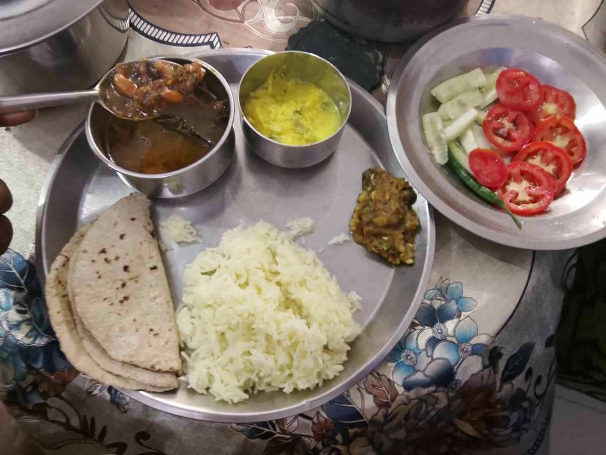 anivesh_pant's tweet photo. #lunch ridge gourd dry veg, salad, chapati, rajma, raita and rice. #vegetarian #indian #homemade #hog i didn't use to eat ridge gourd, but now with chilli i enjoy it, things have changed from the past but slightly because I am normally not moving places like potential energy lol! https://t.co/3IyjbZMs39