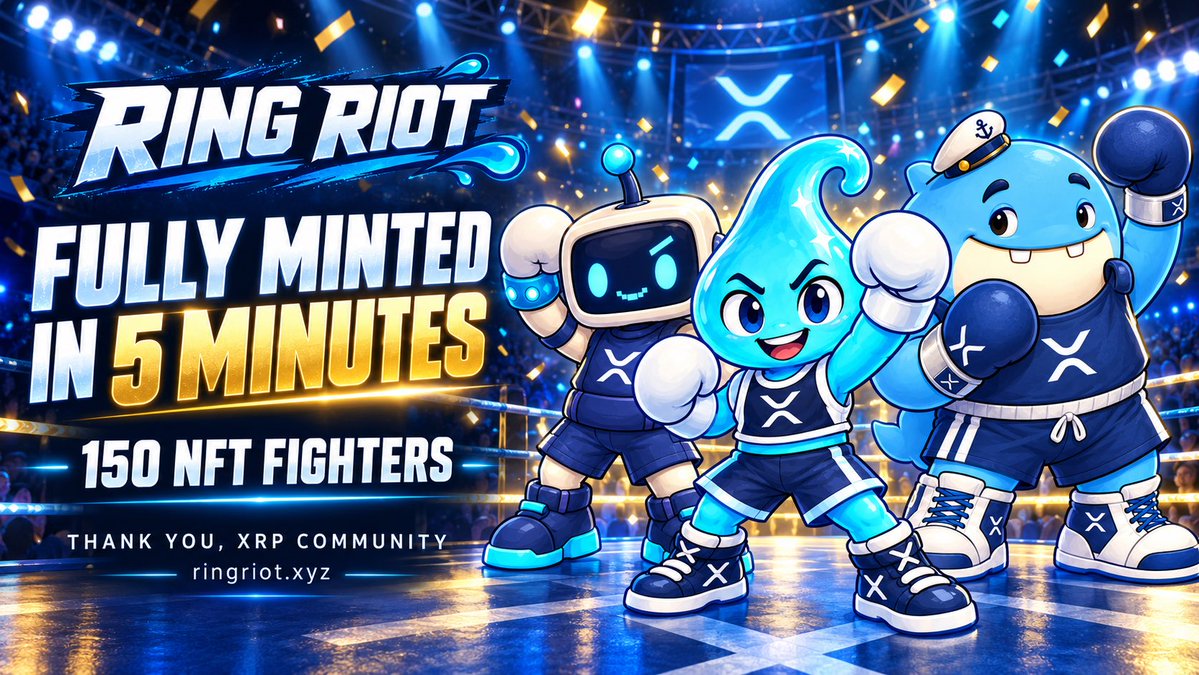 RingRiot_Game's tweet photo. 150 NFT fighters. Fully minted in just 5 minutes! 🥊🔥

The Ring Riot XRP Community Fighters collection is complete. Hold your NFT, connect your wallet, and unlock your fighter in-game.

Thank you, XRP community! 💙
Play: https://t.co/DuaHM1Wp9Q

#XRP #RingRiot ripple:native https://t.co/fYWg56y4UG