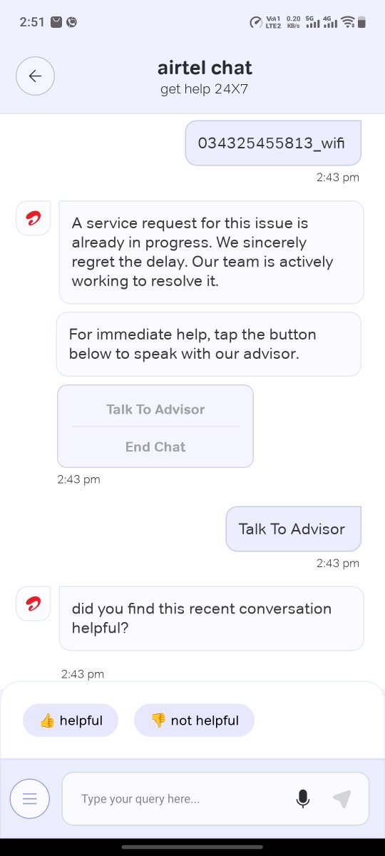 Prabhat_18's tweet photo. @airtelindia @airtelnews Still Not Resolve ? Technician Not Received Call ? Call Center Can't Do Anything . please Suggest If not resolved then I Removed my 4 Nos Wi Fi Service From Your Ends . https://t.co/JnQCDHfgwv