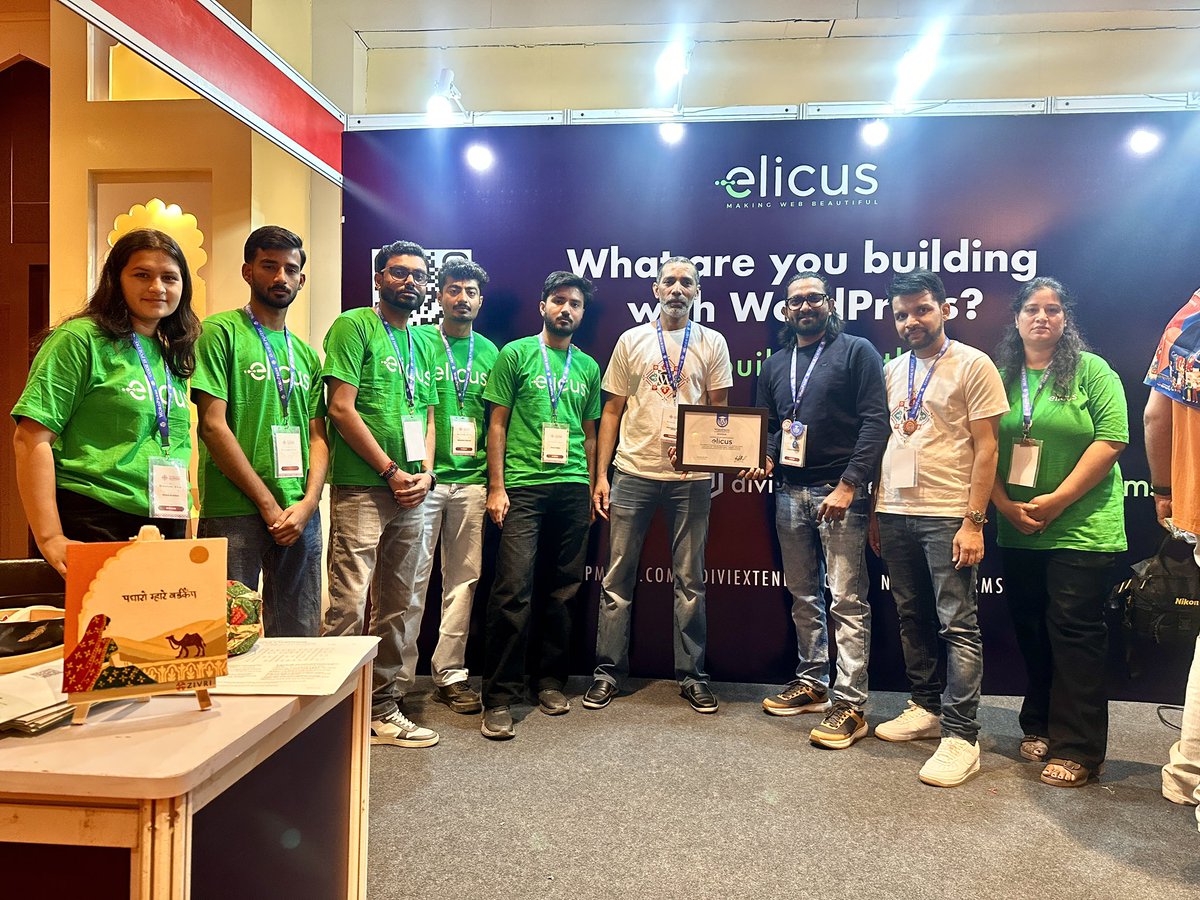 iamchetanp's tweet photo. Met Shoebbhai and his team at @helloelicus booth. 

Handed over @WordPress Campus Connect, Junagadh memento in-person. Thank you for sponsoring. 

@WPRajasthan 

#Elicus #WordPress #WordCamp #WCRajasthan https://t.co/5N30xBmaaK