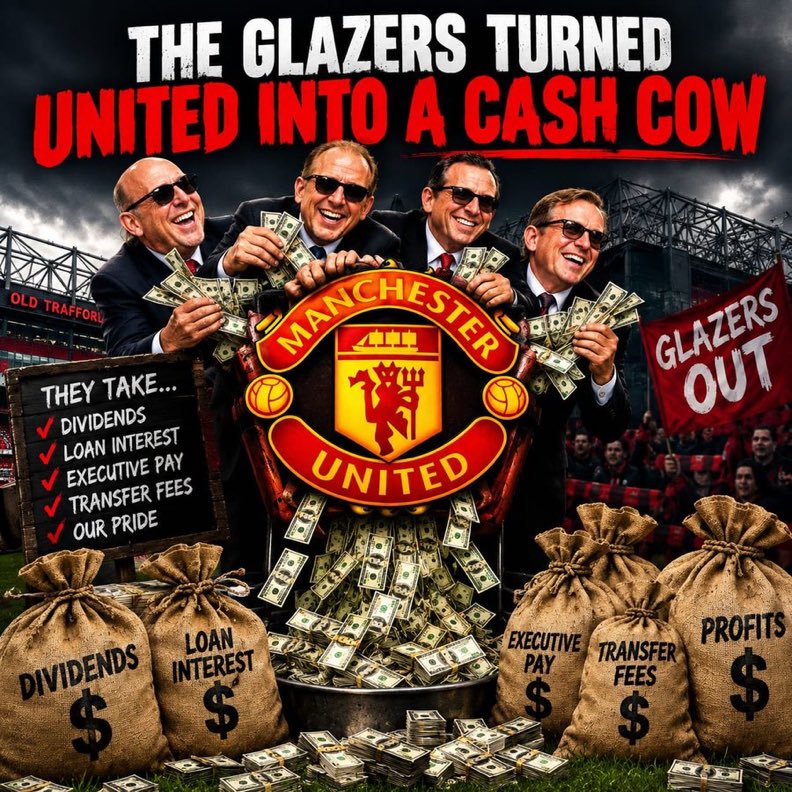 Aeeshha1234's tweet photo. Another day, another reminder: Manchester United is a football club, not the Glazers’ cash cow. The badge, the history, and the supporters are bigger than your balance sheet. Glazers Out. 🔴 #GlazersSellManUtd #GlazersAreVileVermin #GlazersMustGO #boycottunited https://t.co/RRIiDuukAv
