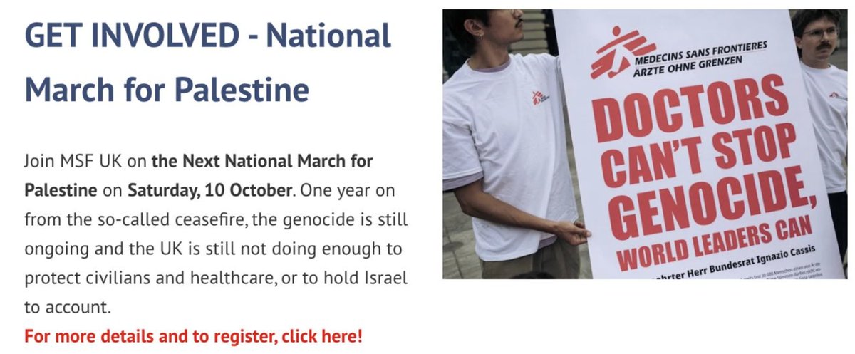 DanielleHaas01's tweet photo. “Neutral, impartial & independent” @MSF_uk says it focuses on “medical needs alone, not politics.” So why’s it rallying people Oct 10 with groups from a coalition a UK govt review described as “six British Far Left and Islamist groups”? 

The 2024 Walney Review, the UK government’s 2015 Muslim Brotherhood Review & subsequent court records show:

• @PSCupdates has a “history of alleged support for Hamas”: two former leaders met Ismail Haniyeh in Gaza; PSC has advocated Palestinians’ “right to armed resistance” and opposed the UK’s 2021 proscription of Hamas in its entirety. Its director was convicted in 2026 of breaching protest conditions and two counts of inciting others to breach them; he has said he will appeal.

• @MABOnline1 was established by “a leading Muslim Brotherhood figure.” The 2015 review found that the Muslim Brotherhood “dominated” MAB for some years.

• Palestinian Forum in Britain has a “long-standing history of alleged links to or support for Hamas.”

• Friends of Al-Aqsa’s founder visited Ismail Haniyeh in Gaza and was filmed saying, “we salute Hamas for standing up to Israel.”

• @STWuk’s vice-chair was convicted in 2026 of breaching police-imposed protest conditions; he has said he will appeal.

"Humanitarian" NGOs, including @MSF, can no longer be allowed to claim principles without proof. They need urgent investigation.