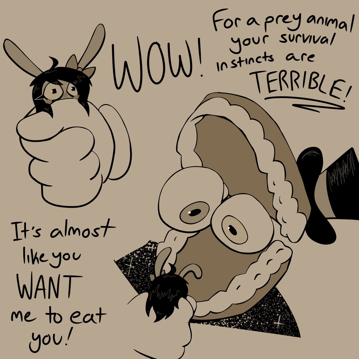 72snakes_jpeg's tweet photo. #Sweettoothtober Days 4 + 5: cat and mouse + size difference 

Idek if this fits the day 4 prompt but I’m gonna be lazy and count it anyway

#digitum #tadcvore https://t.co/tfCrR5fMjE