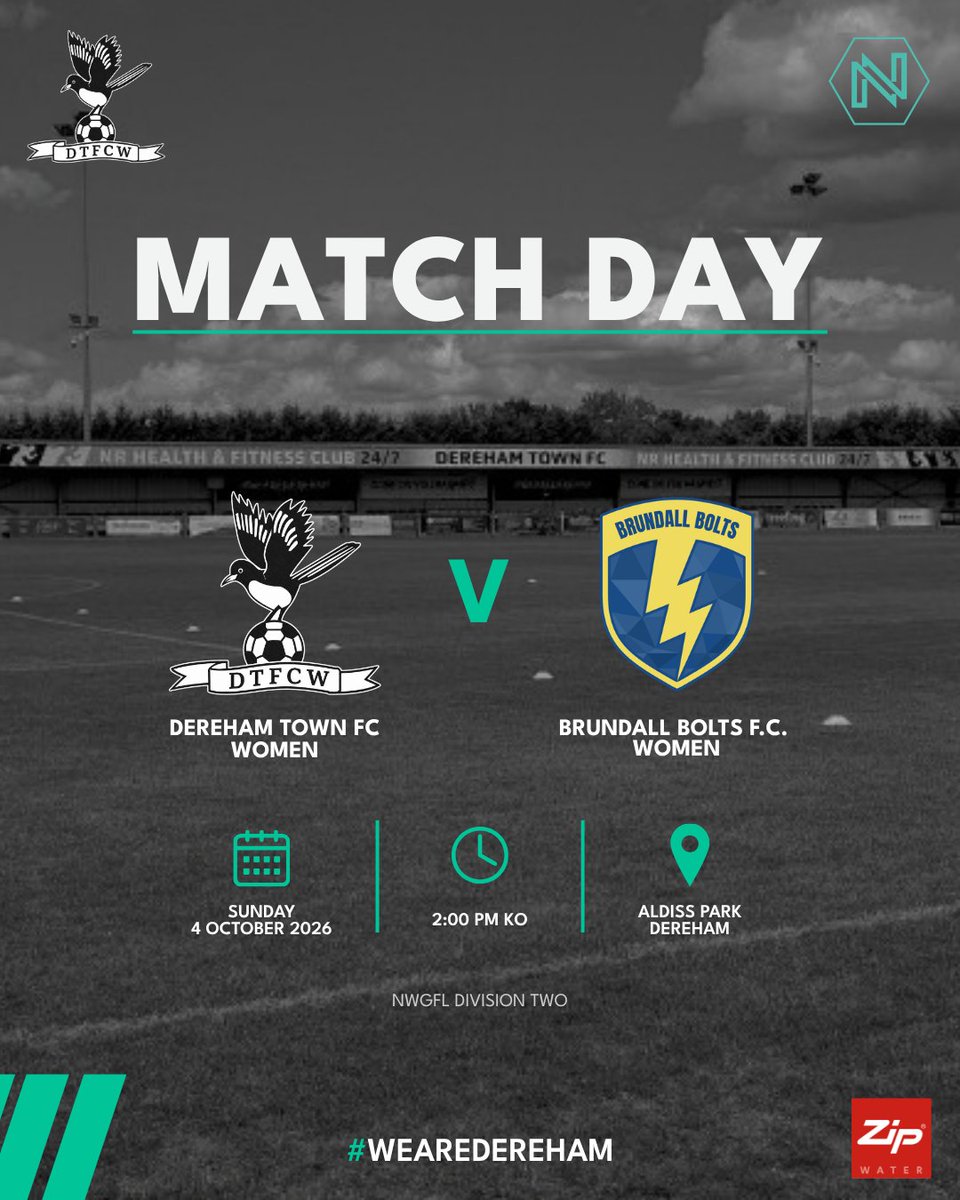 DerehamWomensFC's tweet photo. ⚫⚪ MATCHDAY
Back at Aldiss Park today as we welcome Brundall Bolts FC Women in NWGFL Division Two.
After last weekend’s win, we’ll be looking to build on a strong start against one of the early high-fliers. 🖤🤍
#WeAreDereham #NWGFL https://t.co/Scp35QdLh3