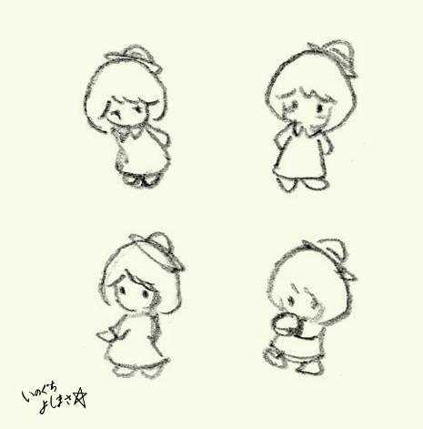 ino_choko's tweet photo. お絵描き♪
女の子のポーズ練習。 魔女っ子サーシャ。
 照れたり、振り返ったり。
（原画はいずれも1cm程度のらくがき）

 #イラスト #鉛筆画 #女の子 https://t.co/dEpTuXZ545