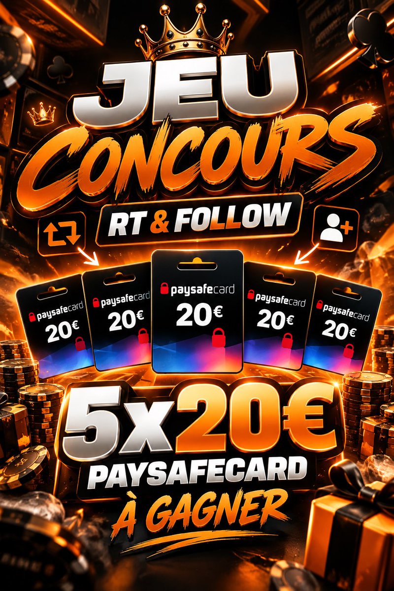 Win_PlayBet's tweet photo. 👀 • RT &amp; FOLLOW 

🤑 • 5 x 20€ À GAGNER en Payesafecard

🖤 • Tirage au sort demain https://t.co/FcwXwWW3vD