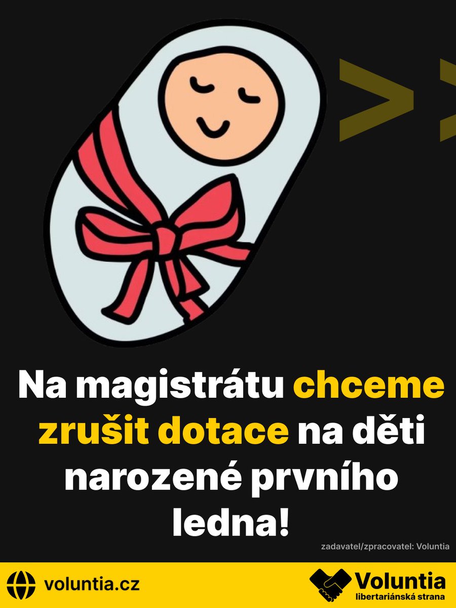 voluntiacz's tweet photo. Praha každoročně vyplácí dar ve výši nižších desítek tisíc korun rodičům dítěte narozeného prvního ledna. Proč? To by nás také zajímalo.

Tenhle dar za nás nemá vůbec žádné opodstatnění a jedná se o zcela náhodné kritérium pro vybírání lidí, kteří dostanou peníze z městské pokladny. Navíc to teoreticky může být i nebezpečné pro dítě, pokud se rodiče budou snažit cíleně mířit porod na první leden.

CHCEME ZRUŠENÍ TÉTO DOTACE BEZ NÁHRADY!