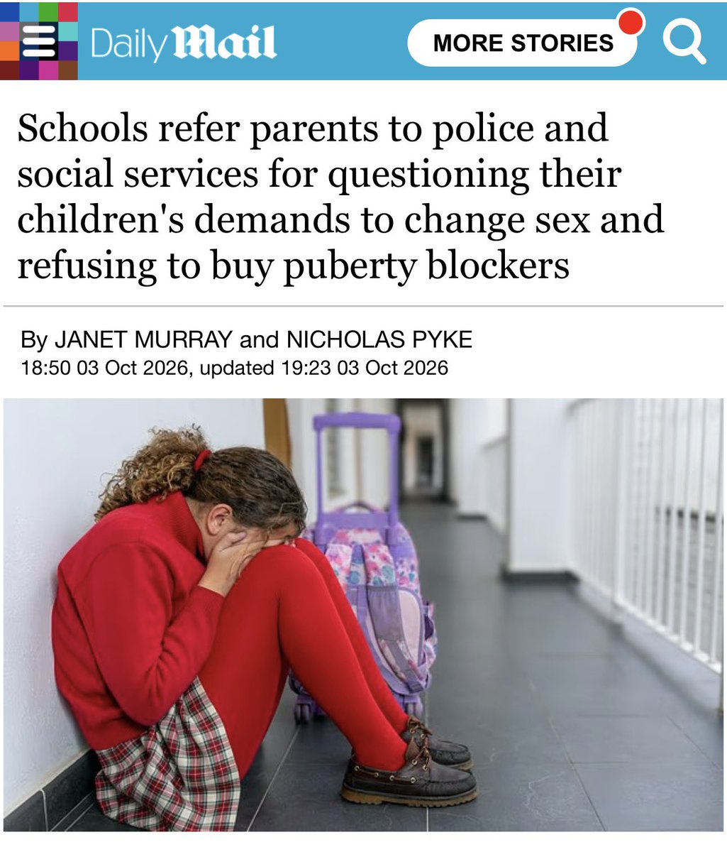 jan_murray's tweet photo. NEW 🚨 This is what critics of Labour’s so-called Conversion Practices Bill have been warning about.

Parents are already being referred to social services - and even the police - for refusing to affirm a child experiencing gender distress.

Saying no to a child who wants you to buy them chest binders, agree to puberty blockers or call them by a different name is what many would regard as good parenting.

Children’s brains are still developing. What they say they want at 14 may be very different a decade later - by which time some changes to their body may be irreversible.

Now imagine giving the state even more power to intervene.

Parents must be free to question life-changing decisions about their children without fear of being treated as abusers.

My latest for the Mail on Sunday.

Link below 👇