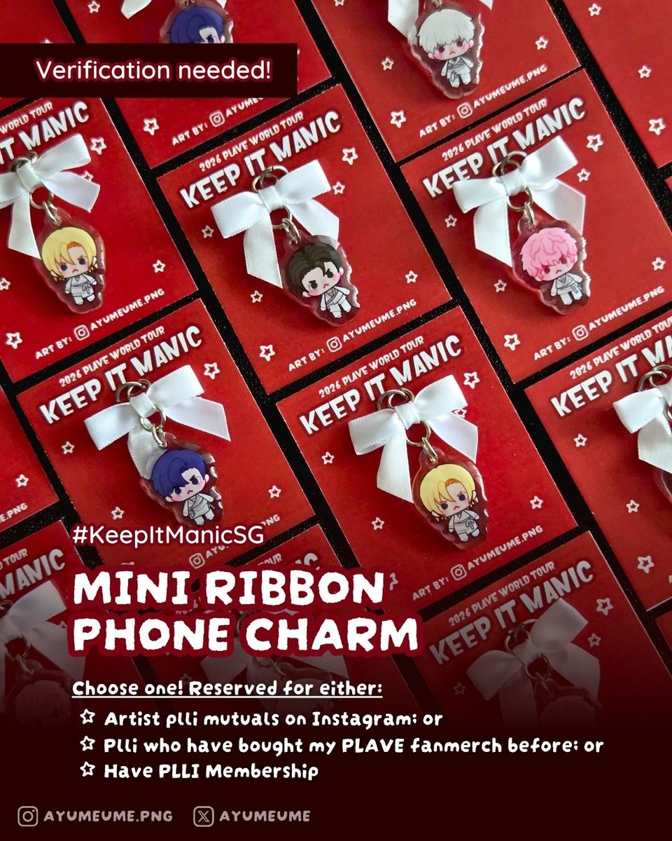 ayumeume's tweet photo. ⚠️ Please refer to image for verification criteria for Ribbon Phone Charm

🚫 No resale/throwing! All fansupports are drawn by me, so I’d really appreciate if you only take if you really want it ;-;

📅 17 Oct Sat
📍 APEX Expo (location will update on Instagram: ayumeume.png) https://t.co/UbyYBKMbfk