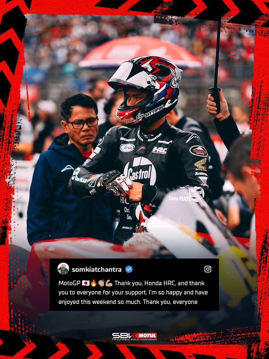 WorldSBK's tweet photo. What a weekend for @somkiat35! 🙌

Points in #MotoGP, a karting challenge win and plenty to smile about after stepping in as a replacement rider at the #JapaneseGP 🇯🇵💪

#WorldSBK https://t.co/9DbPdxLtxq