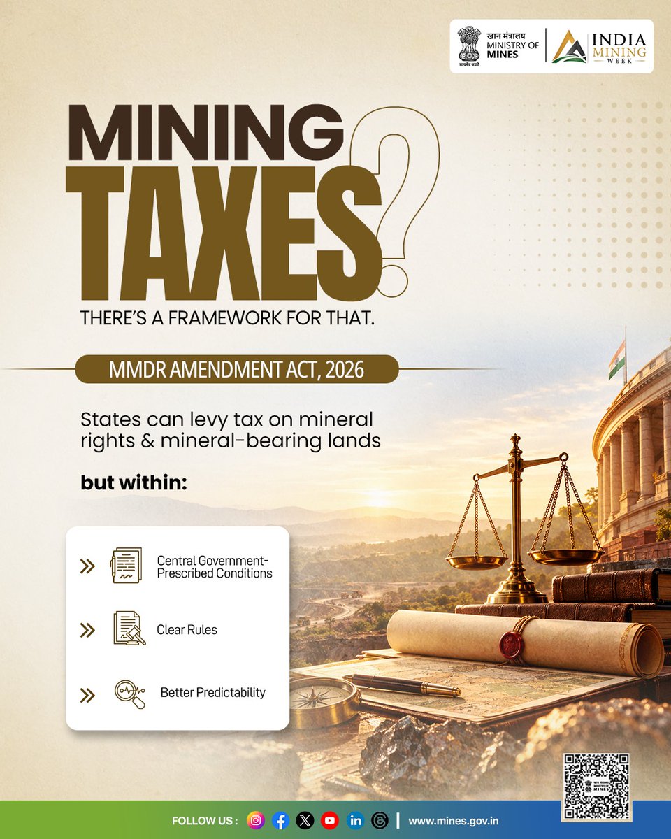 easterncoal's tweet photo. Balancing State rights with national interest.
The MMDR Amendment Act, 2026 brings clarity and predictability to the taxation framework, ensuring a win-win for States and the mining sector.
#MMDR2026 #ECL #TeamECL https://t.co/sRt4hjbFA8