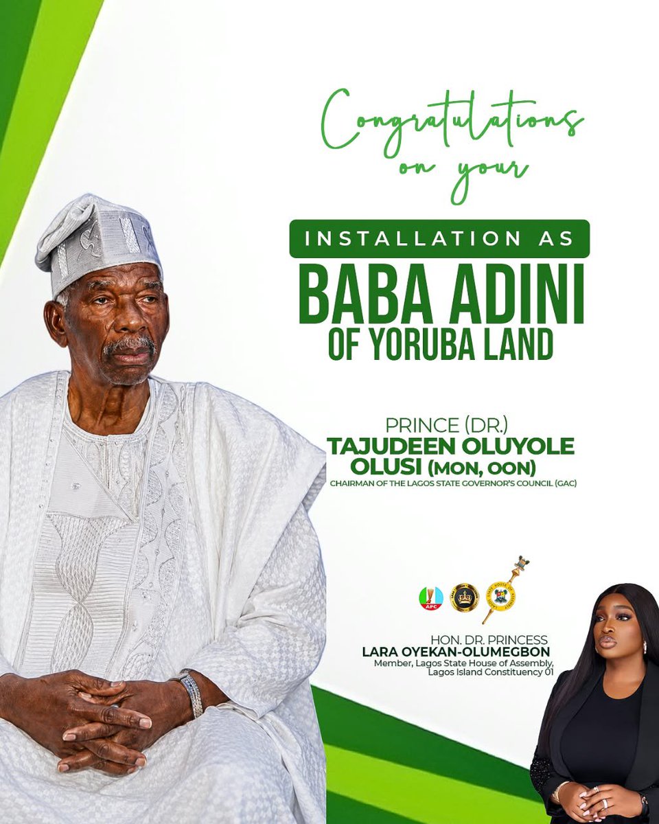 honlaraoyekan's tweet photo. CONGRATULATORY LETTER TO MY DEAR FATHER!

I write this with a heart filled with immense joy, gratitude and pride as I celebrate you on your installation as Baba Adinni of Yorubaland.

Baba, this is a truly special moment for me because I am not just celebrating an illustrious leader being honoured; I am celebrating a man whose life, principles, wisdom and dedication have continued to inspire me and so many others.

As you take on this noble responsibility as Baba Adinni of Yorubaland, I pray that Almighty Allah grants you the wisdom, strength, good health and patience required to serve the Ummah and the entire Yoruba community with distinction.

May Allah continue to preserve you, increase you in good health, and make this new chapter of your life a source of greater fulfilment. 

Congratulations Baba mi.