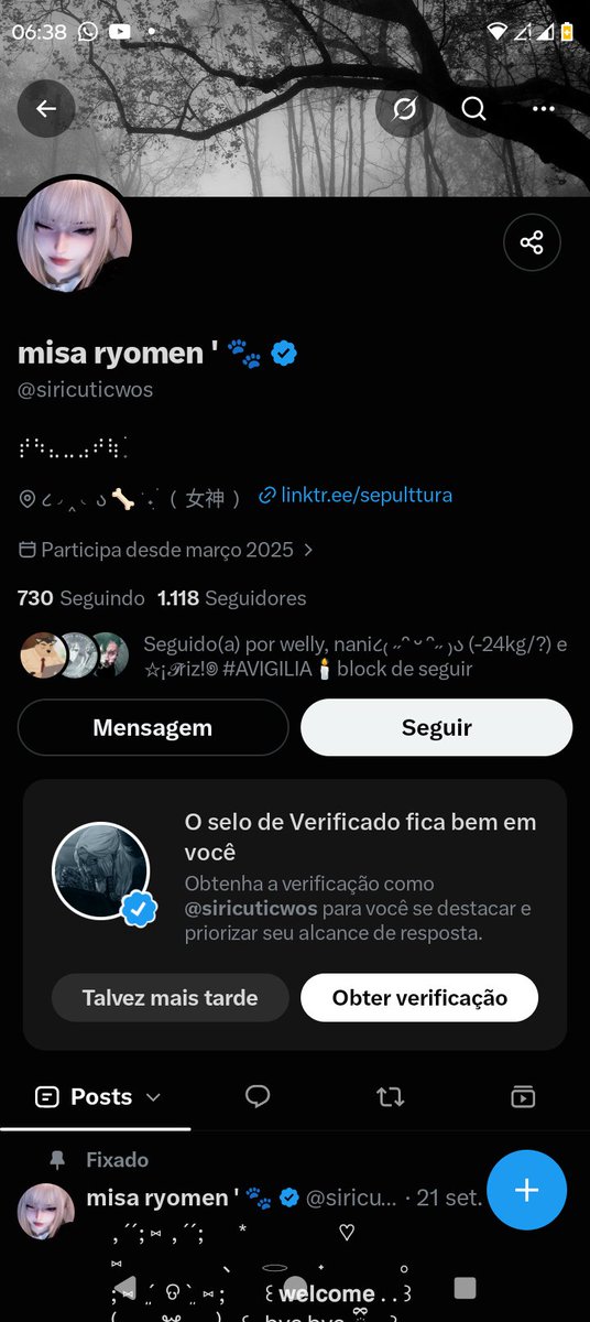 kyssale's tweet photo. Pelo visto ela tinha botado #AVirgília no perfil pra atrair seguidor KKK
Moots, cuidado com essa conta, ela é transfóbica e de direta https://t.co/m679LXW4h6