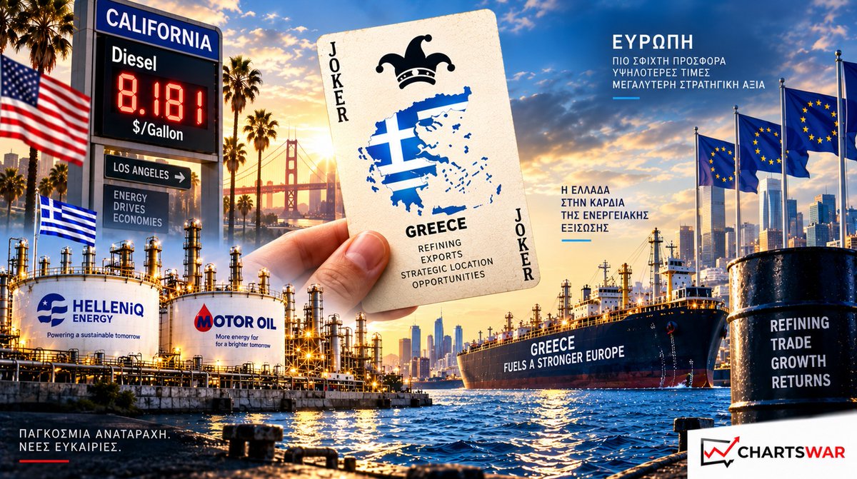 ManthosChartist's tweet photo. Ένα βαρέλι πετρελαίου μπορείς να το βρεις. 
Το πρόβλημα αρχίζει όταν θέλεις αύριο το πρωί diesel και εκείνος που έχει το διυλιστήριο αποφασίζει ότι προτιμά να το κρατήσει σπίτι του. 
Αυτό ακριβώς άρχισε να συμβαίνει από Μόσχα μέχρι Πεκίνο και Ουάσιγκτον. 
Κάποιος όμως μέσα σε αυτή την αναστάτωση βρέθηκε ξαφνικά με καλύτερο φύλλο στα χέρια. 
Και το παράξενο είναι ότι βρίσκεται πολύ πιο κοντά μας απ’ όσο θα περίμενε κανείς. 
Η Ελλάδα μόλις τράβηξε μπαλαντέρ. 
Και έχει μεγάλο ενδιαφέρον να δούμε πόσο μπορεί να αξίζει.
https://t.co/jzW3P8C4Cc