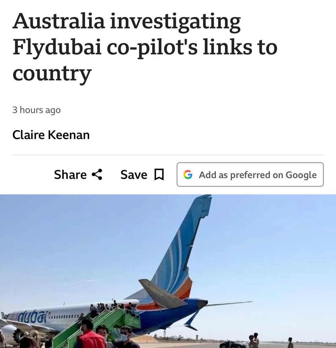 DrewPavlou's tweet photo. UPDATE: Three days ago I joked that the Australian government would offer the FlyDubai jihadist hijacker a student visa.

It turns out WE ALREADY DID!

Australia gave him a student visa in 2014. He studied in Australia from 2015–2017. 

Reality outpaces satire. https://t.co/an2Usx67ZY